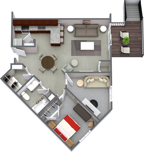 Floor plan for 1 bed, 1 bath, 932 sqft